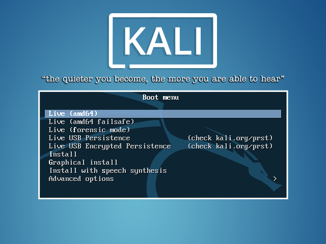 Kali Linux boot menu